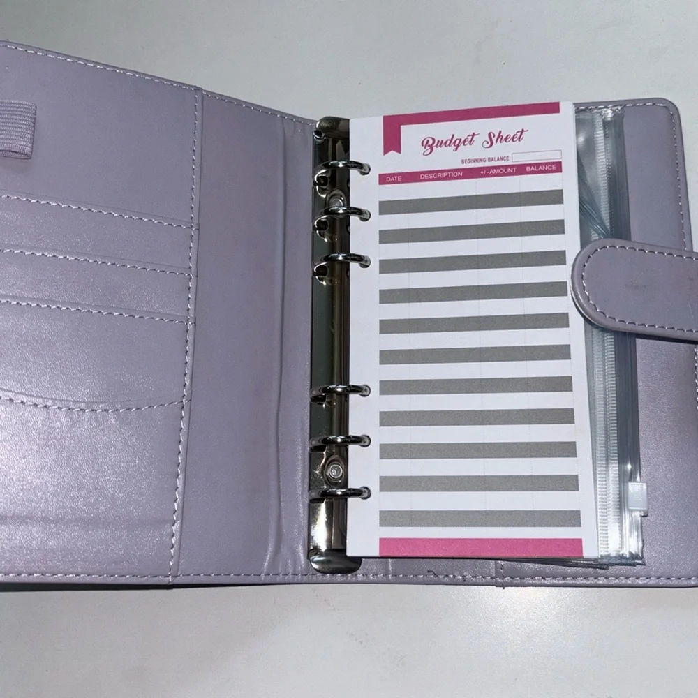 Lilac vegan leather 6 ring binder budget organizer wallet new